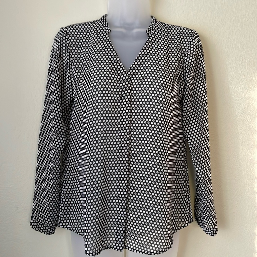 Women’s Petite Ann Taylor Black and White Button down shirt